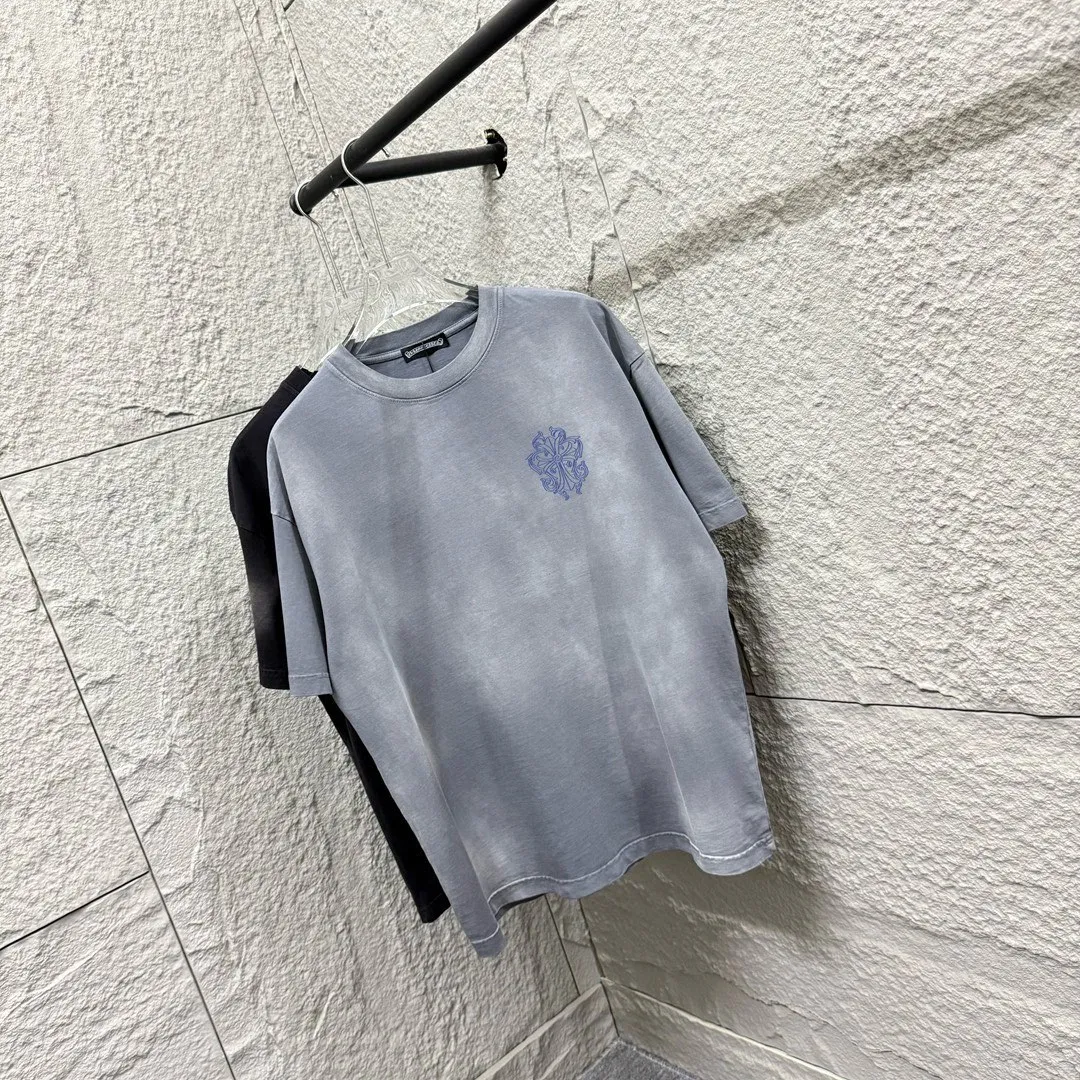 🅿️190 CH Crow* Heart 2025 Summer New Style Heavy pickling with gradient distressing Chest logo Classic printing Customized fabric Short-sleeved T-shirt Unisex Size: S M L